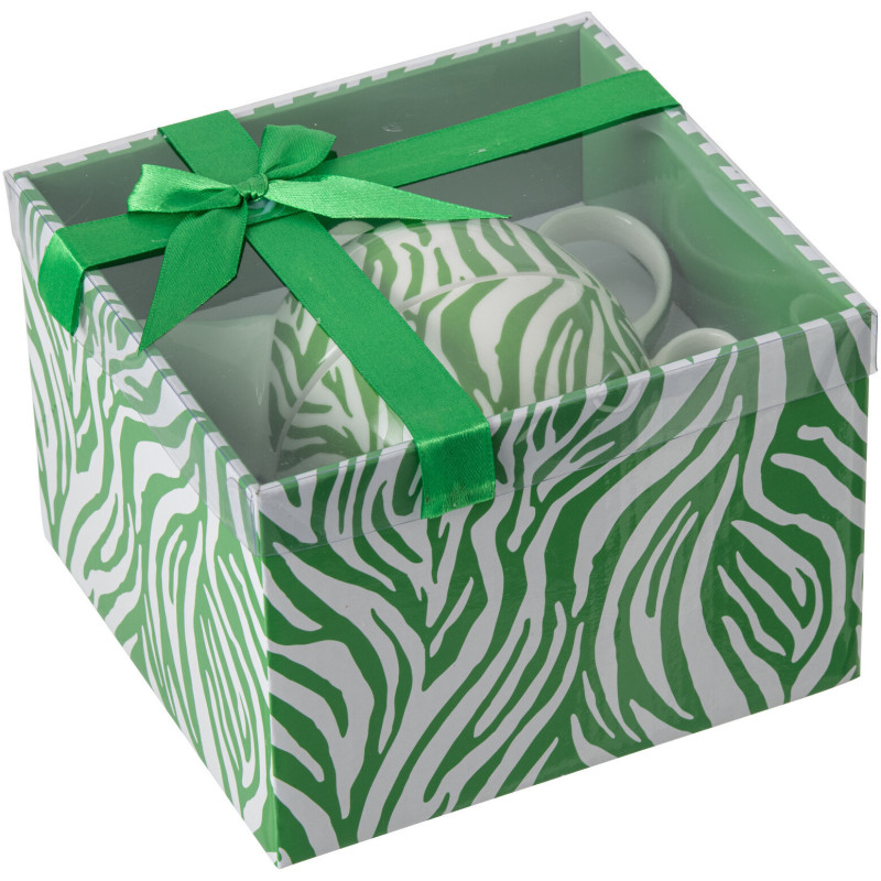 Lot de 2 Théières égoïstes Jungle chic Porcelaine Vert Blanc Motif zèbre & léopard Léoze 