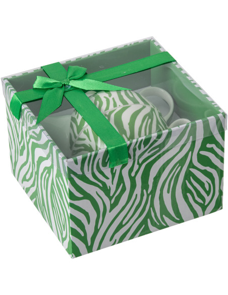 Lot de 2 Théières égoïstes Jungle chic Porcelaine Vert Blanc Motif zèbre & léopard Léoze 
