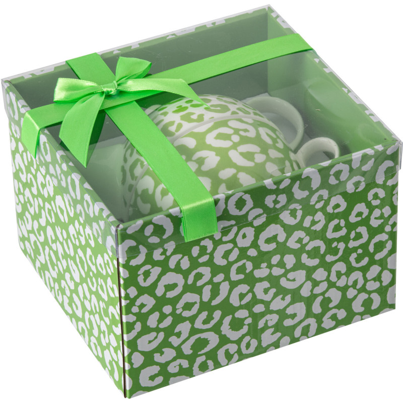 Lot de 2 Théières égoïstes Jungle chic Porcelaine Vert Blanc Motif zèbre & léopard Léoze 