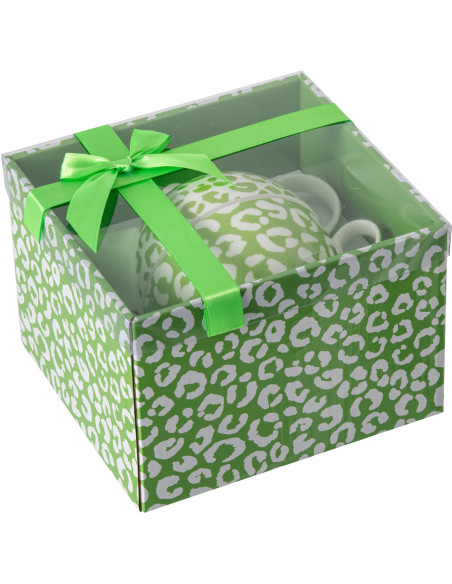 Lot de 2 Théières égoïstes Jungle chic Porcelaine Vert Blanc Motif zèbre & léopard Léoze 