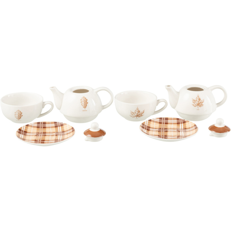 Lot de 2 Théières égoïstes campagne chic Céramique Blanc Marron Motif feuilles Leavina 