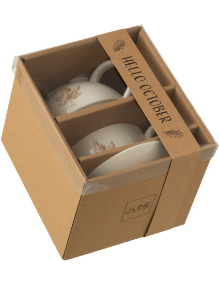 Lot de 2 Théières égoïstes campagne chic Céramique Blanc Marron Motif feuilles Leavina 