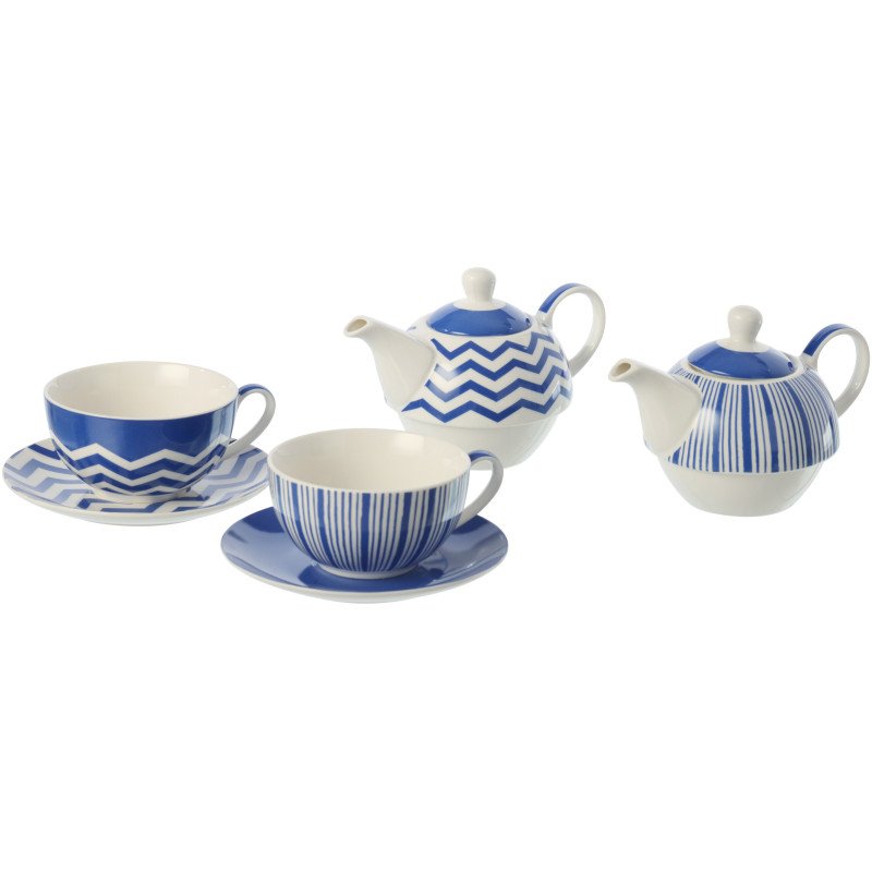 Lot de 2 Théières égoïstes bord de mer Porcelaine Bleu Blanc Motif lignes Ondeona 