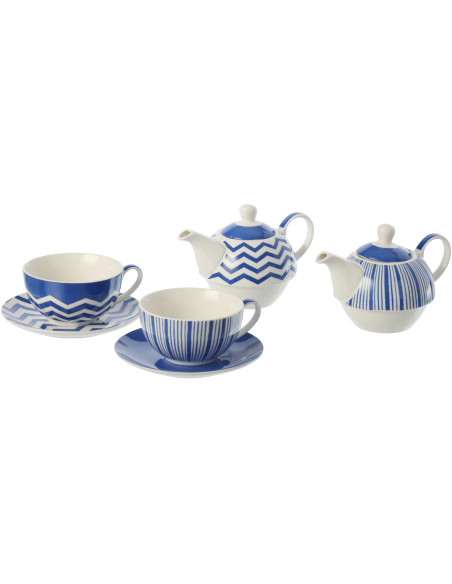 Lot de 2 Théières égoïstes bord de mer Porcelaine Bleu Blanc Motif lignes Ondeona 