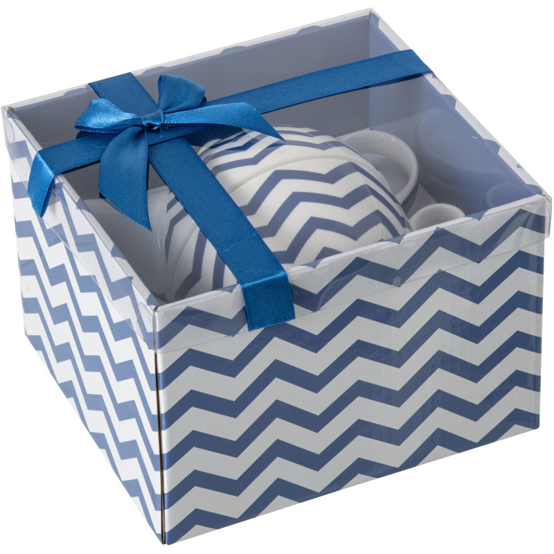 Lot de 2 Théières égoïstes bord de mer Porcelaine Bleu Blanc Motif lignes Ondeona 