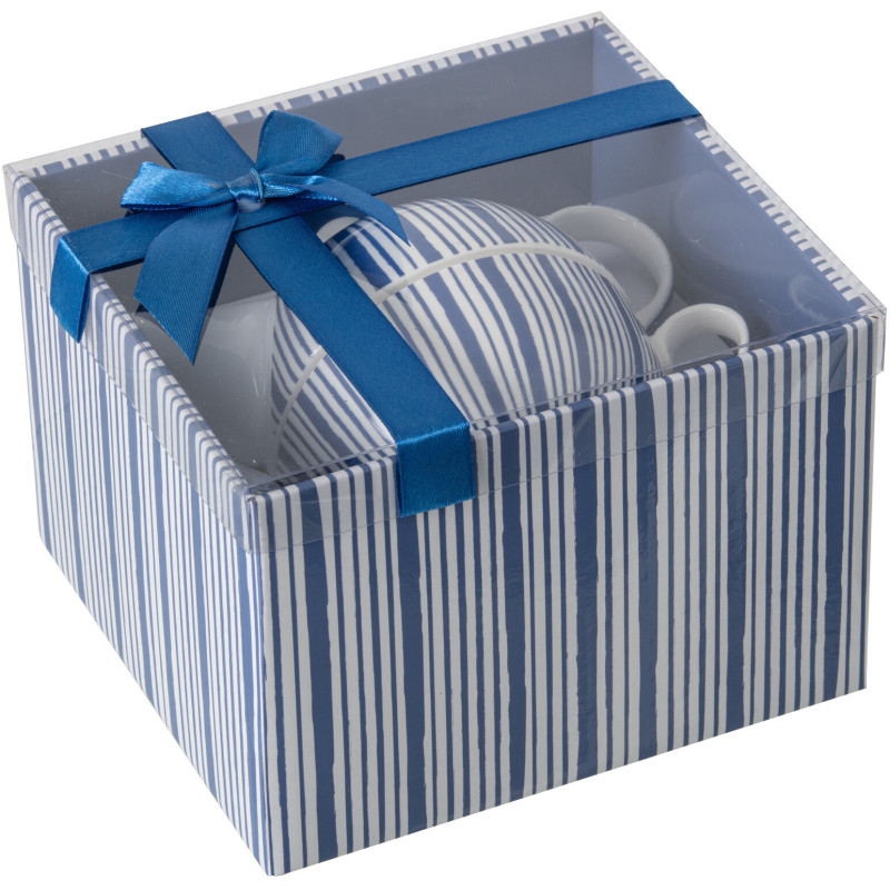 Lot de 2 Théières égoïstes bord de mer Porcelaine Bleu Blanc Motif lignes Ondeona 