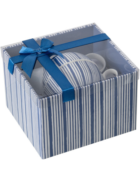 Lot de 2 Théières égoïstes bord de mer Porcelaine Bleu Blanc Motif lignes Ondeona 