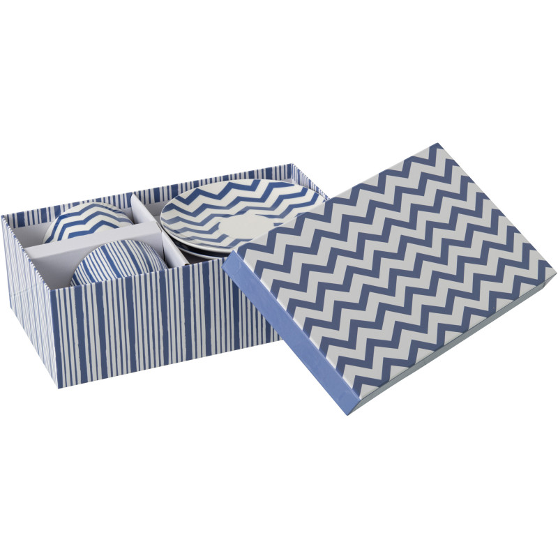 Lot de 2 Tasses bord de mer Porcelaine Bleu Blanc Motif lignes Ondeona 