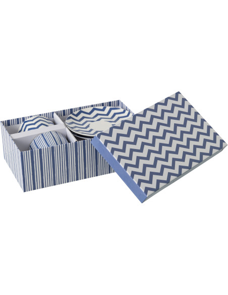 Lot de 2 Tasses bord de mer Porcelaine Bleu Blanc Motif lignes Ondeona 