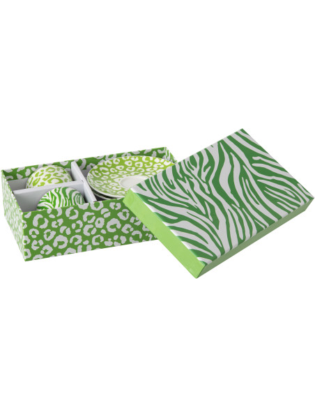 Lot de 2 Tasses à café Jungle chic Porcelaine Vert Blanc Motif zèbre & léopard Léoze 