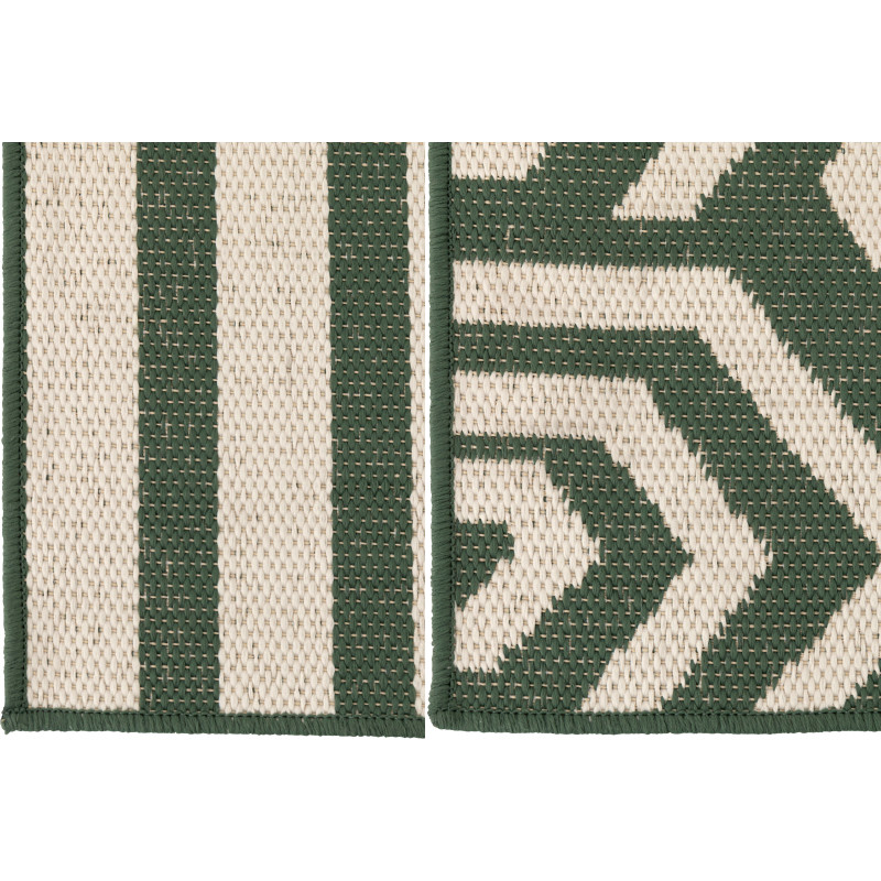 Lot de 2 Tapis extérieurs design Rectangulaire 120x170 Polypropylène Vert foncé Blanc Motif spirales & lignes Méditerrana 