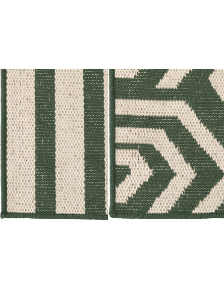 Lot de 2 Tapis extérieurs design Rectangulaire 120x170 Polypropylène Vert foncé Blanc Motif spirales & lignes Méditerrana 