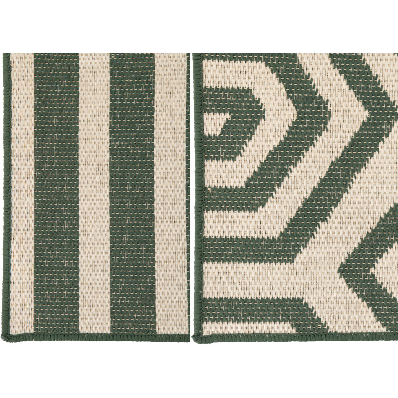 Lot de 2 Tapis extérieurs design Rectangulaire 120x170 Polypropylène Vert foncé Blanc Motif spirales & lignes Méditerrana 