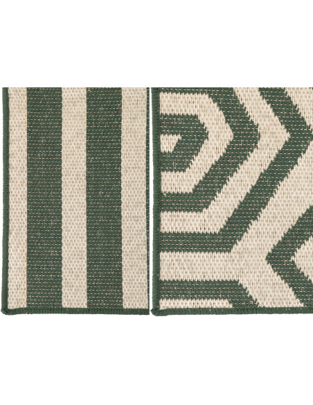 Lot de 2 Tapis extérieurs design Rectangulaire 120x170 Polypropylène Vert foncé Blanc Motif spirales & lignes Méditerrana 