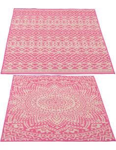 Lot de 2 Tapis extérieurs design Rectangulaire 120x170 Polypropylène Rose Blanc Motif mosaïque Méditerrana