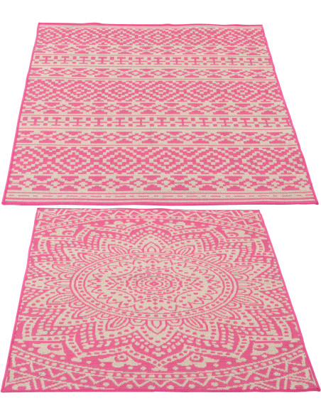 Lot de 2 Tapis extérieurs design Rectangulaire 120x170 Polypropylène Rose Blanc Motif mosaïque Méditerrana