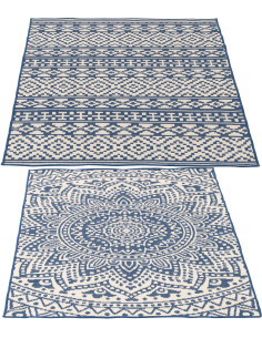 Lot de 2 Tapis extérieurs design Rectangulaire 120x170 Polypropylène Blue foncé Blanc Motif mosaïque Méditerrana 