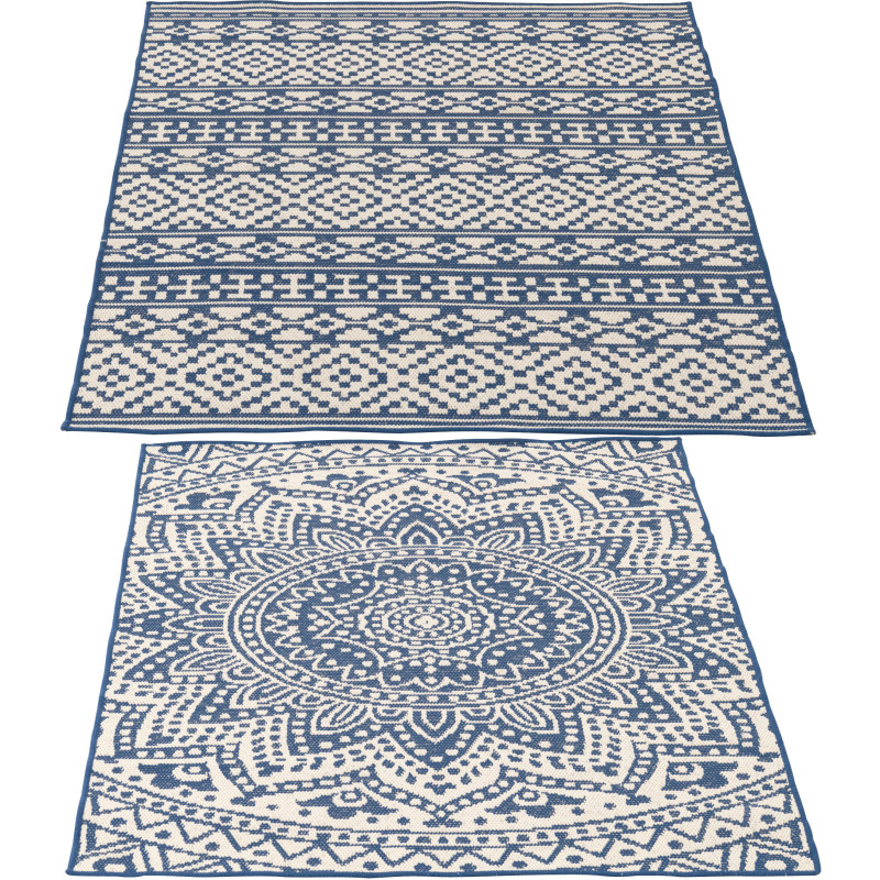 Lot de 2 Tapis extérieurs design Rectangulaire 120x170 Polypropylène Blue foncé Blanc Motif mosaïque Méditerrana 