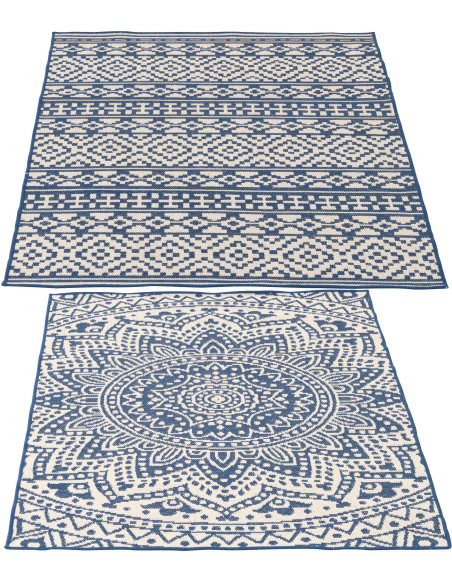 Lot de 2 Tapis extérieurs design Rectangulaire 120x170 Polypropylène Blue foncé Blanc Motif mosaïque Méditerrana 