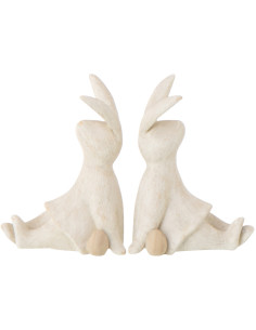 Lot de 2 Statuettes déco Lapins Oeufs assis H 10 cm Résine Beige Lagom 