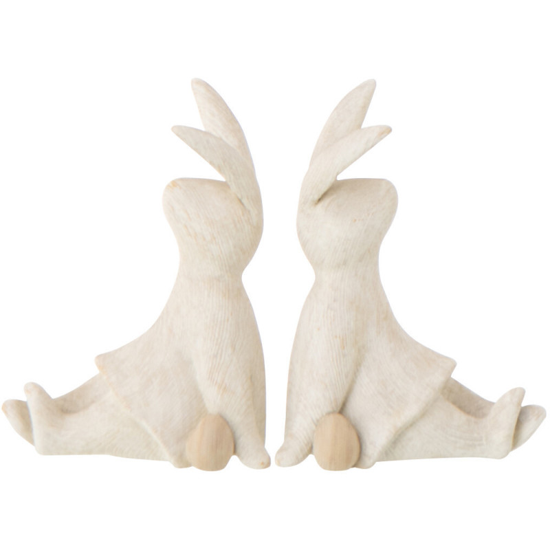 Lot de 2 Statuettes déco Lapins Oeufs assis H 10 cm Résine Beige Lagom 