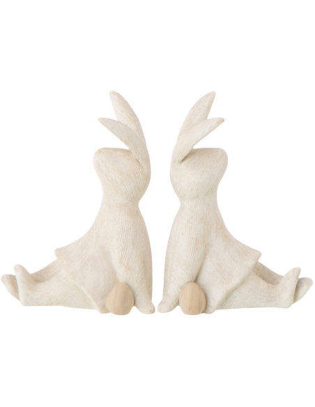Lot de 2 Statuettes déco Lapins Oeufs assis H 10 cm Résine Beige Lagom 