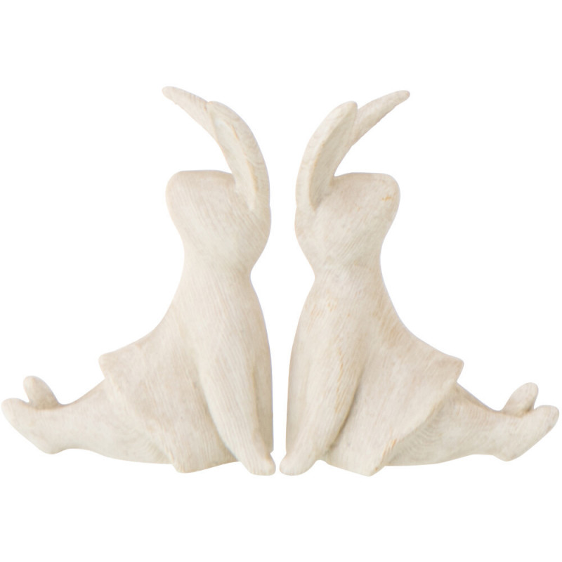 Lot de 2 Statuettes déco Lapins Oeufs assis H 10 cm Résine Beige Lagom 