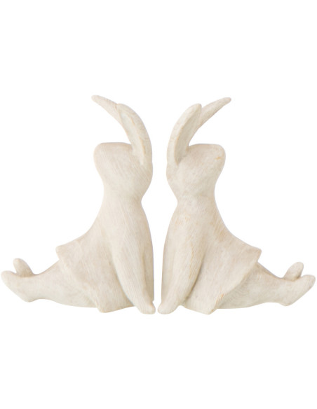 Lot de 2 Statuettes déco Lapins Oeufs assis H 10 cm Résine Beige Lagom 