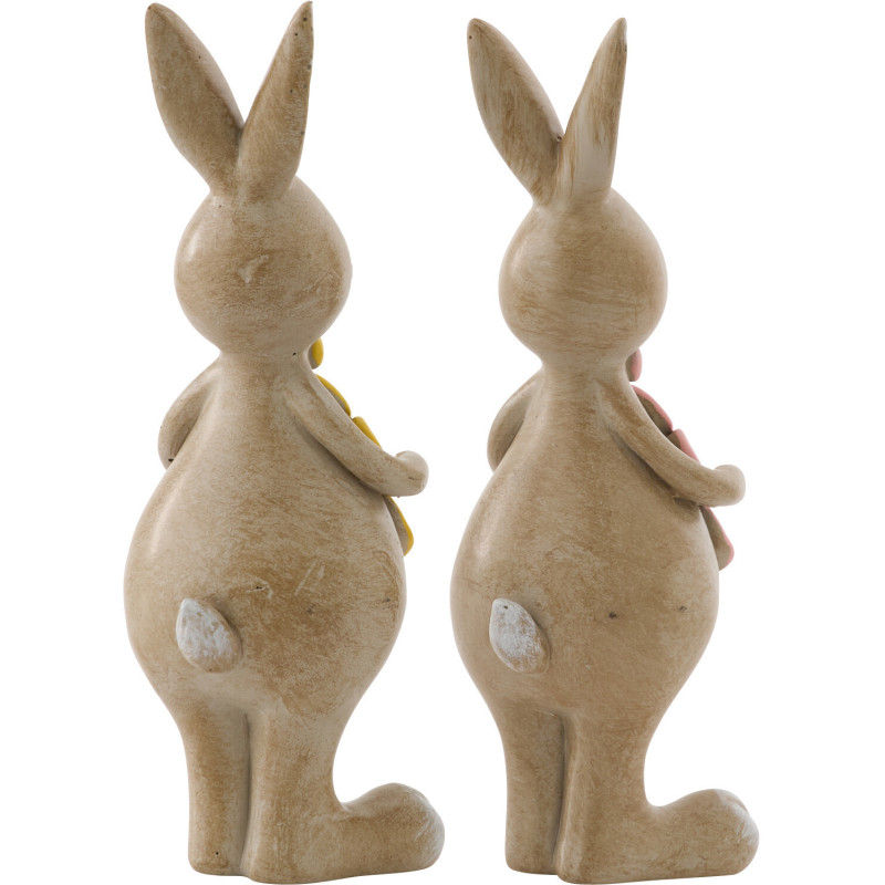 Lot de 2 Statuettes déco Lapin Fleur debout H 13 cm Résine Beige Floretti 