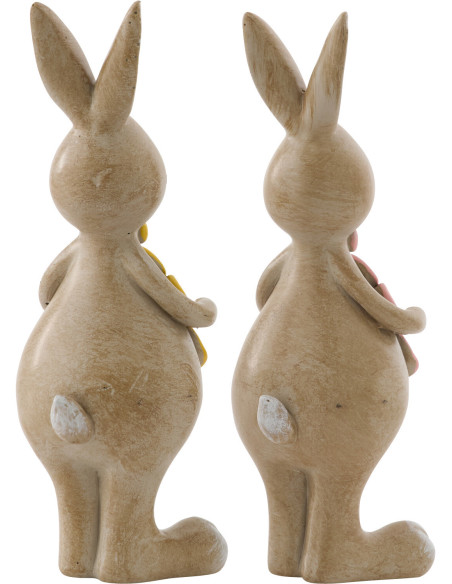 Lot de 2 Statuettes déco Lapin Fleur debout H 13 cm Résine Beige Floretti 