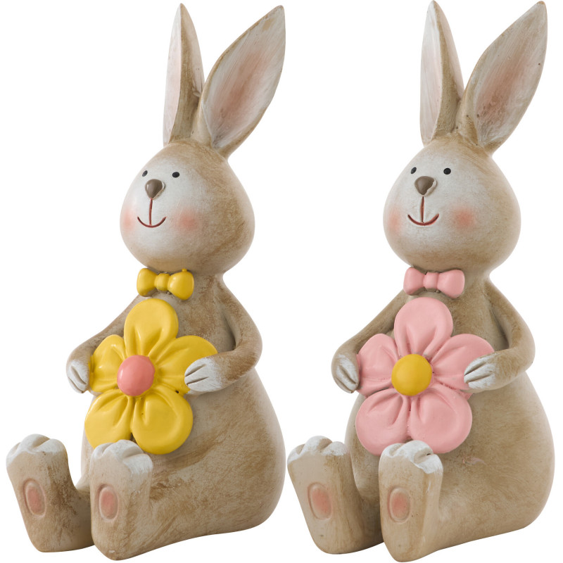 Lot de 2 Statuettes déco Lapin Fleur...