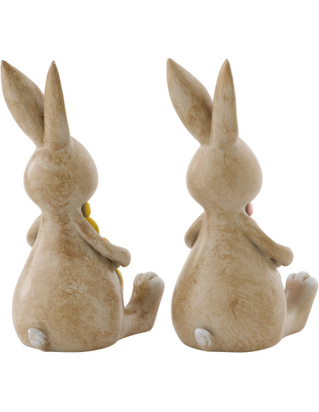 Lot de 2 Statuettes déco Lapin Fleur assis H 15 cm Résine Beige Floretti