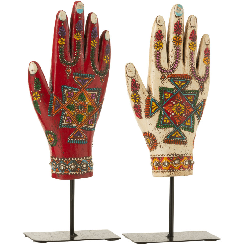 Lot de 2 Sculptures déco indiens sur pied Mains H 23 cm Bois de manguier Multicolore Métal Noir Delhi 