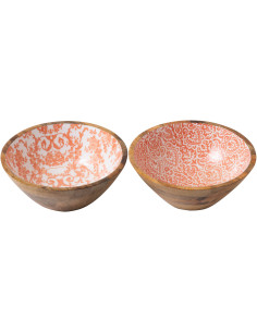 Lot de 2 Saladiers Campagne chic Rond 25 cm Bois de manguier Orange Blanc Naturel Verdeno 