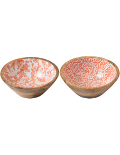 Lot de 2 Saladiers Campagne chic Rond 20 cm Bois de manguier Orange Blanc Naturel Verdeno 