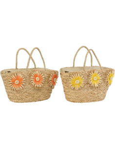 Lot de 2 Sacs Cabas Tournesols Jonc de mer Tressé Naturel Jaune Orange Sunlino 