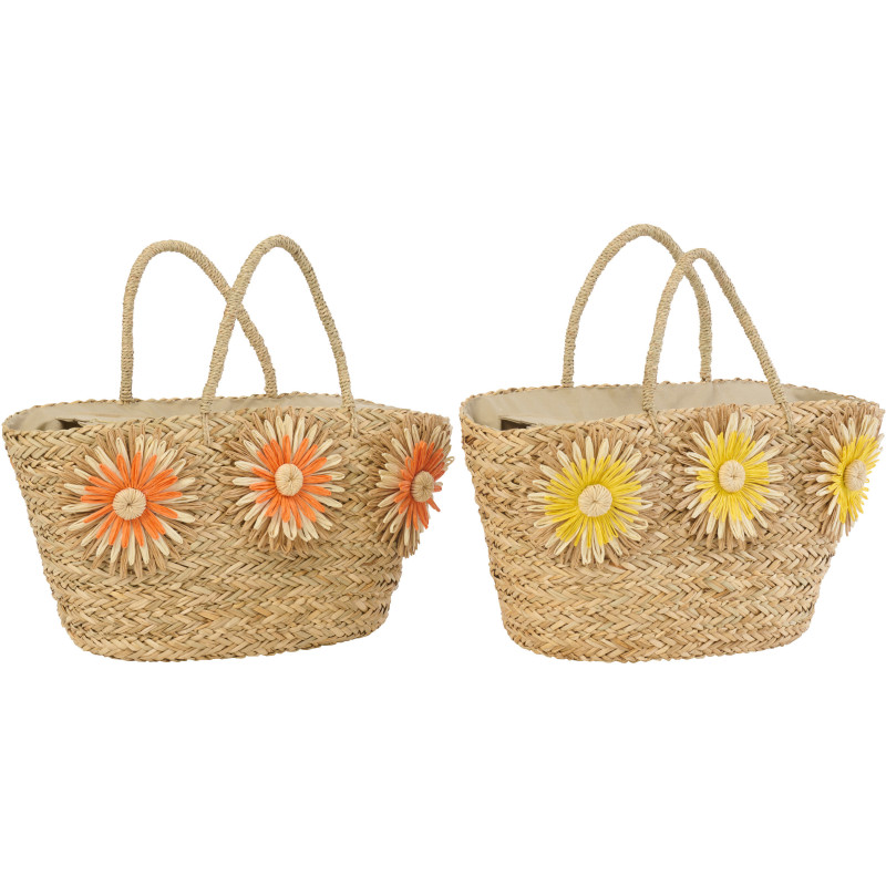 Lot de 2 Sacs Cabas Tournesols Jonc de mer Tressé Naturel Jaune Orange Sunlino 