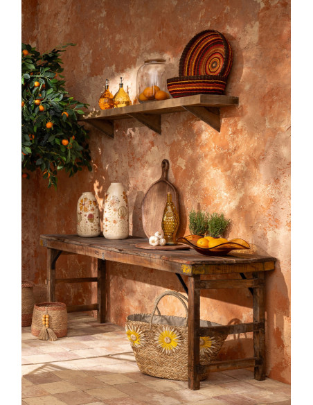 Lot de 2 Sacs Cabas Tournesols Jonc de mer Tressé Naturel Jaune Orange Sunlino 