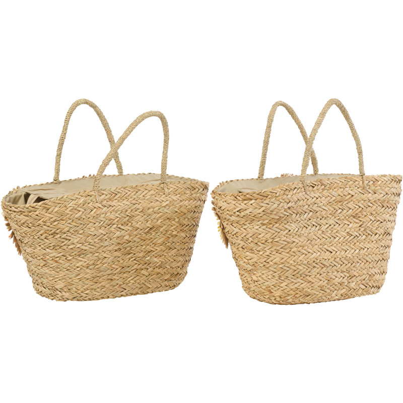 Lot de 2 Sacs Cabas Tournesols Jonc de mer Tressé Naturel Jaune Orange Sunlino 