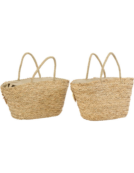 Lot de 2 Sacs Cabas Tournesols Jonc de mer Tressé Naturel Jaune Orange Sunlino 
