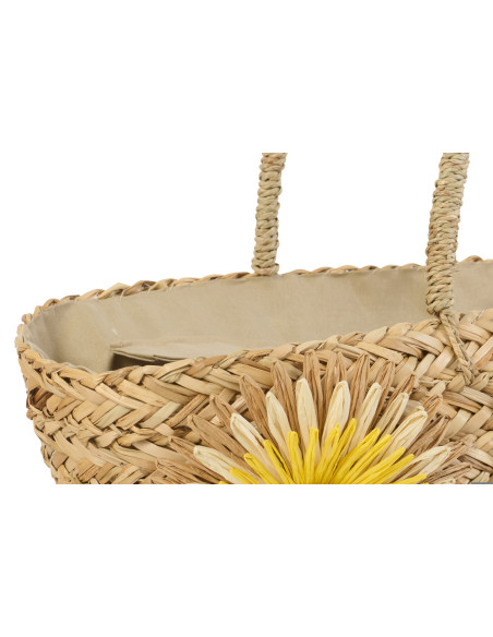 Lot de 2 Sacs Cabas Tournesols Jonc de mer Tressé Naturel Jaune Orange Sunlino 