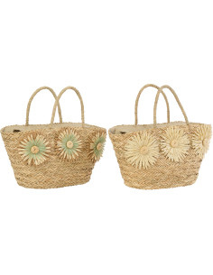 Lot de 2 Sacs Cabas Tournesols Jonc de mer Tressé Naturel Bleu azur Sunlino 