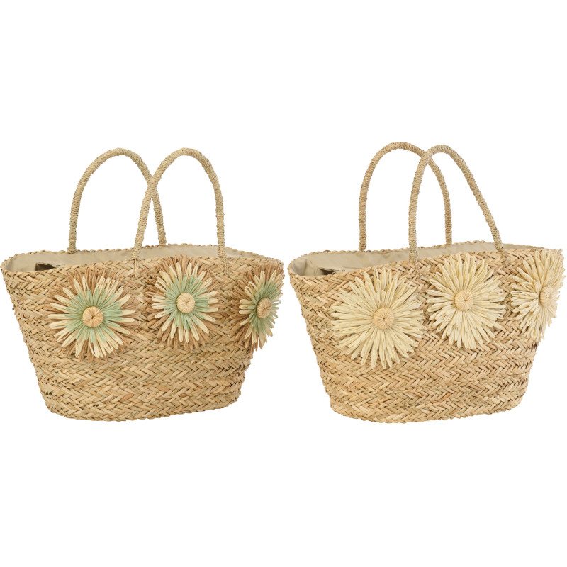 Lot de 2 Sacs Cabas Tournesols Jonc de mer Tressé Naturel Bleu azur Sunlino 
