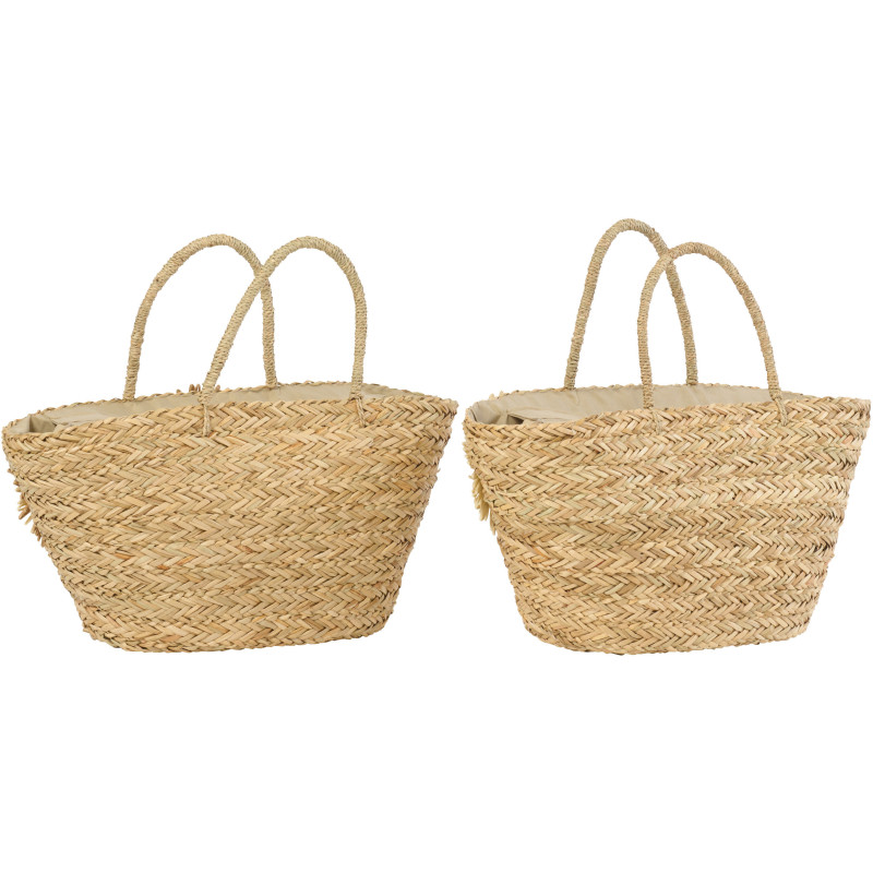 Lot de 2 Sacs Cabas Tournesols Jonc de mer Tressé Naturel Bleu azur Sunlino 