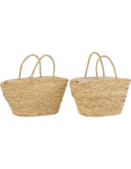 Lot de 2 Sacs Cabas Tournesols Jonc de mer Tressé Naturel Bleu azur Sunlino 