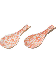 Lot de 2 Repose Cuillères Campagne chic Bois de manguier Orange Blanc Naturel Verdeno 