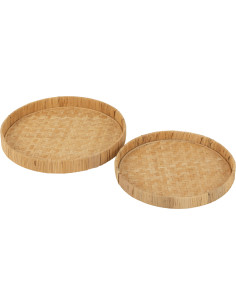 Lot de 2 Plateaux de service Rond Bambou Rotin Naturel Tressé Takori 