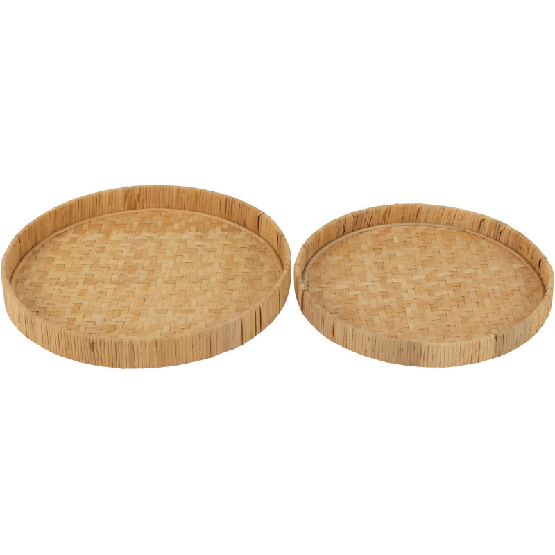 Lot de 2 Plateaux de service Rond Bambou Rotin Naturel Tressé Takori 