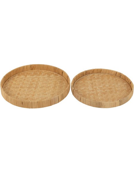 Lot de 2 Plateaux de service Rond Bambou Rotin Naturel Tressé Takori 