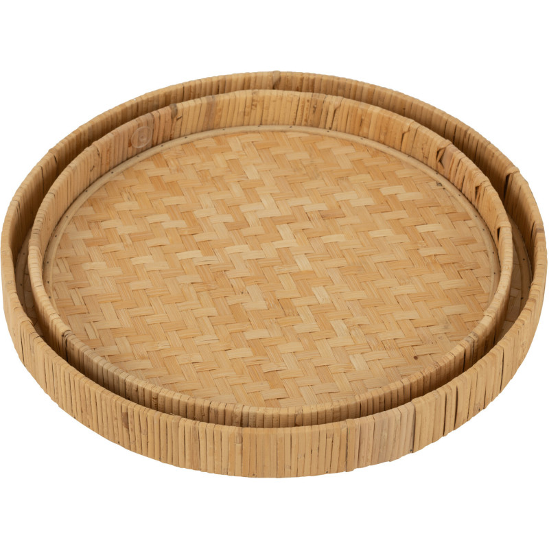 Lot de 2 Plateaux de service Rond Bambou Rotin Naturel Tressé Takori 